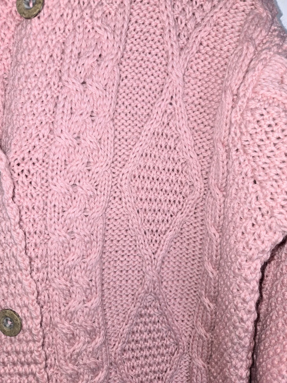 Vintage Connemara Knitwear Pink Cable Knit Wool Cardigan Sweater Ireland Size S